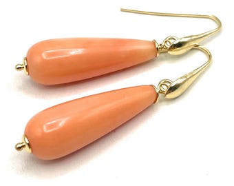 Rosa Korallen Tropfen Ohrringe, 24 K Gold Vermeil aus Italien, Sommer Schmuck, Hochzeitsschmuck, Muttertag, Geschenk für Sie, Bijoux Made in Italy