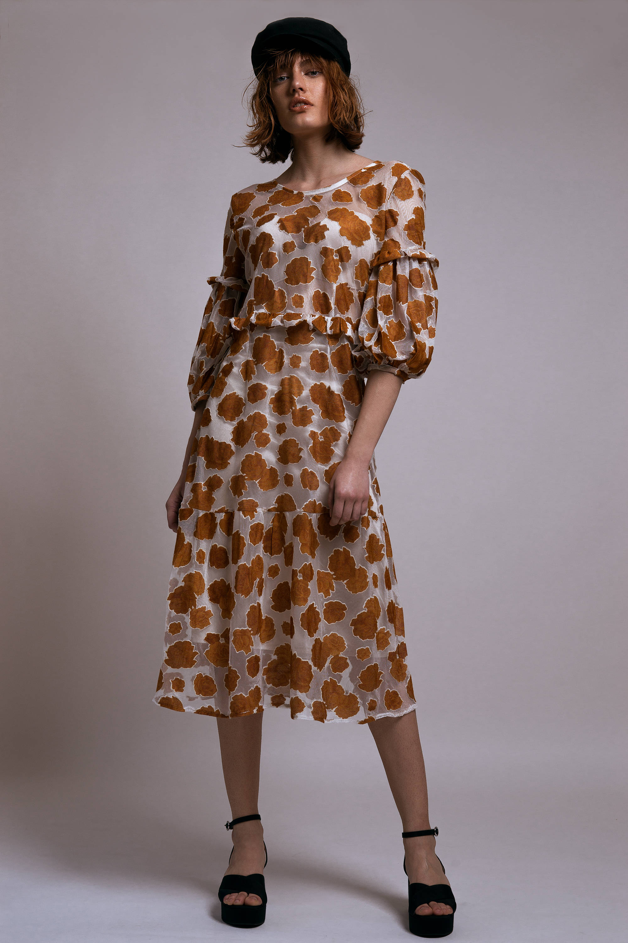 tulle midi dress with sleeves