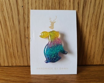 Cute Sparkle Rainbow Effect Resin Rabbit Brooch