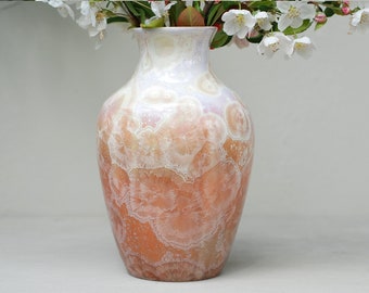 Crystalline pottery vase, mothers day gift, ceramic vase for flowers, decorative vase, pottery art, Christmas gift.