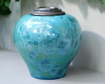 Large Ceramic Cremation Urn: Tourquoise Memorial Keepsake