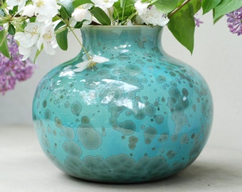 Decorative vase, ceramic vase for flowers, crystalline pottery, artistic ceramic, best Christmas gift, gift for sister.