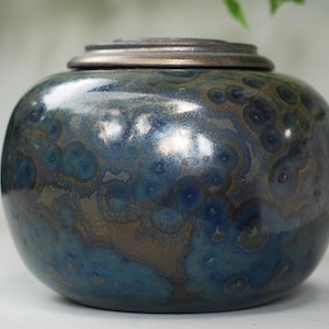 Crystalline Pottery Cremation Urn: Medium Size, Handmade Ceramic