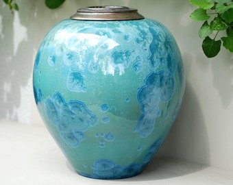 Companion urn, double urn for human ashes, extra large cremation urn, urn for parents, crystalline pottery, ready to ship, funeral urn