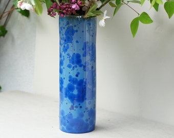 Blue ceramic vase, decorative vase, crystalline pottery, bud vase, gift for mother.