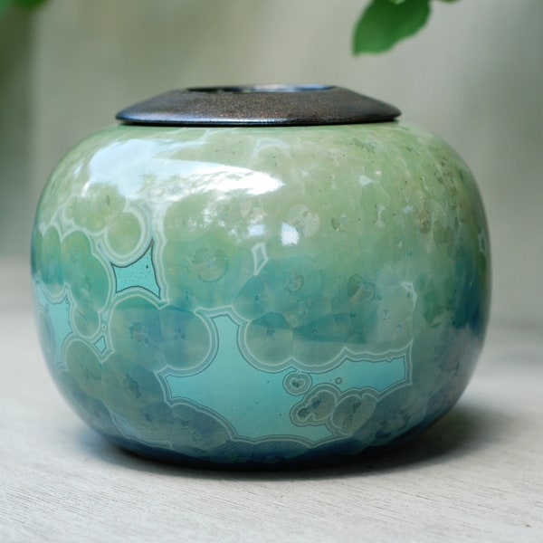 Medium ceramic urn urn, urns for human ashes, pet urn for dog, decorative urns, memorial urns, crystalline pottery.