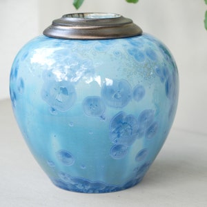 Blue Crystalline Glaze Cremation Urn: Handmade Ceramic Pottery