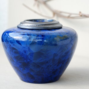 Small Blue Crystalline Pottery Cremation Urn: Pet/Infant Memorial