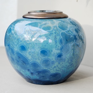 Urns for human ashes, handmade cremation urn, crystalline pottery, decorative urns, ceramic dog urn, funeral urn.