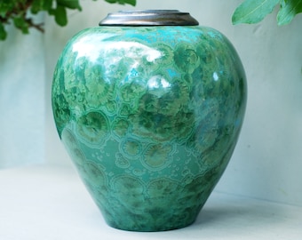 Extra large cremation urn, ceramic urn for dad, double urn for human ashes, crystalline pottery, ready to ship, funeral urn.