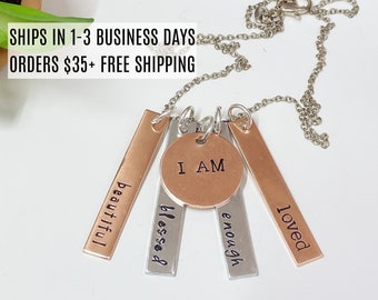 I Am Loved Necklace - I Am Enough, I Am Blessed, I Am Beautiful -  Motivational Gift - Manta Necklace - Graduation Gift - Gift for Her