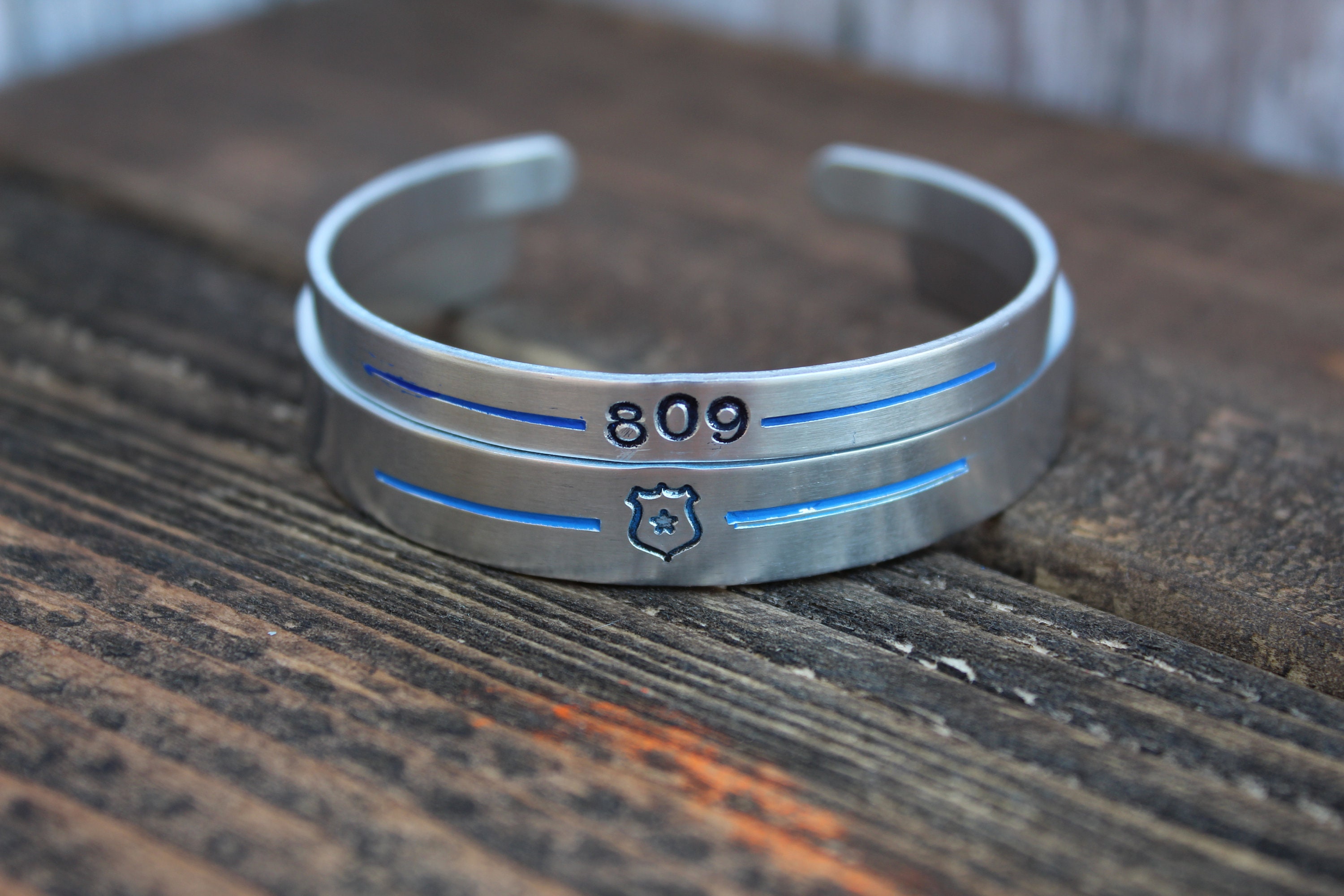 Personalized Thin Blue line Hand Stamped Cuff Bracelets Etsy