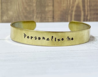 Personalized Bracelet - 3/8" wide cuff - Custom Gift for Her - Valentines Day Gift for Her - Mothers Day Gift - Christmas Gift - Bangle Cuff