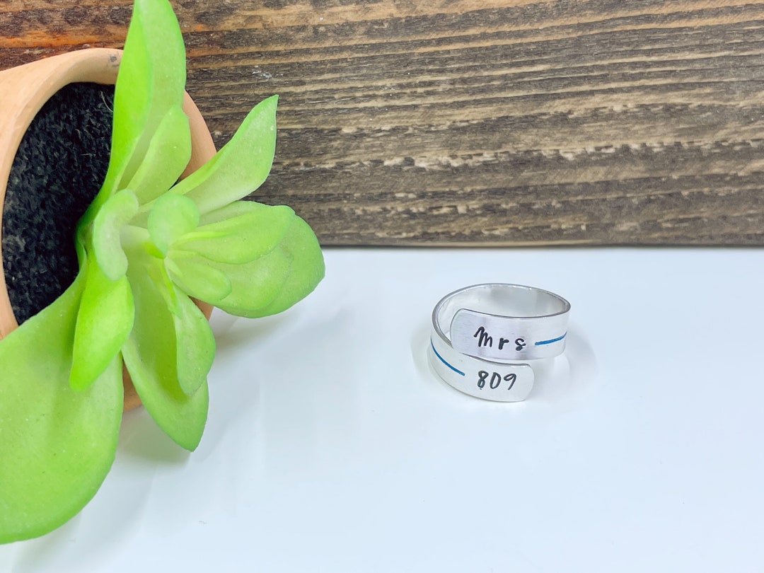 Law Enforcement Wrap Ring Custom 1/4 Badge Number Ring Thin Blue Line ...
