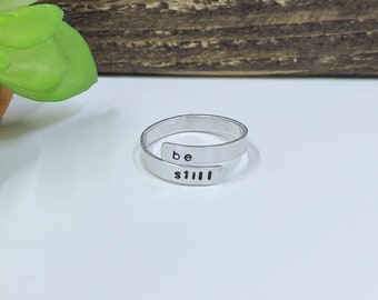 Be Still Wrap Ring - Aluminum 1/8" Wrap Ring - Adjustable Wrap Ring - Be Still and Know ring - Gift for her - Valentines day Gift