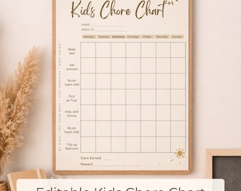 Kids Chore Chart Editable Canva Template | Printable Chore Chart for Kids | Daily Routine Chart | Instant Download