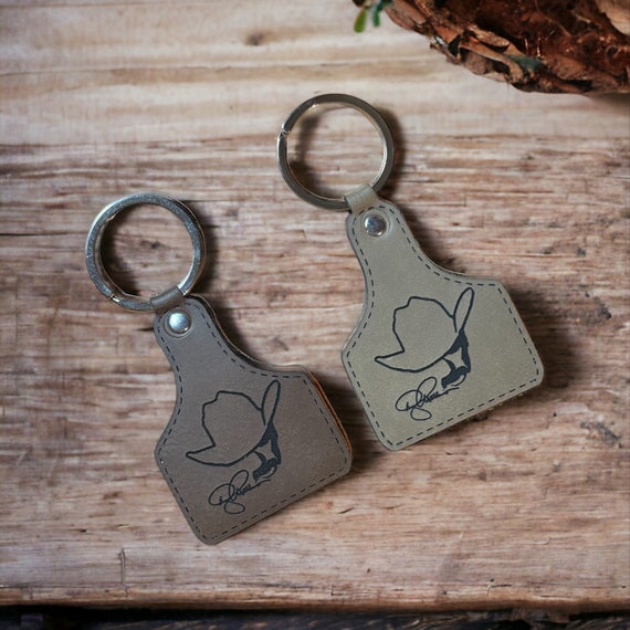 Title: Custom Leatherette Cow Tag Keychain Personalized With