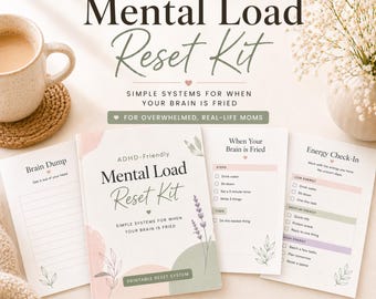 ADHD-Friendly Mental Load Reset Kit for Overwhelmed Working Moms | Brain Dump, Energy Reset & Gentle Planner Digital Download