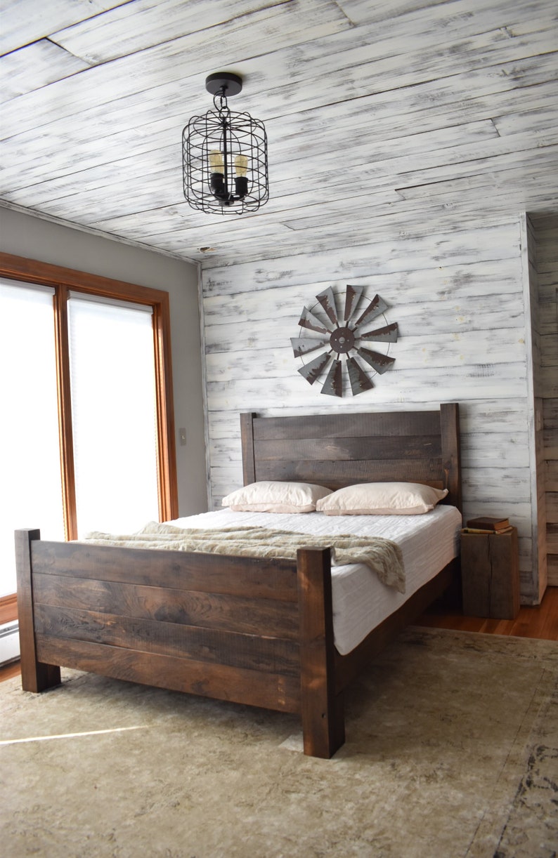 Wood Bed Frame Platform Queen King Headboard Image 0