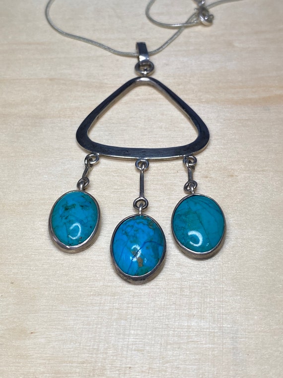 Sterling Silver Multi Turquoise Oval Stone Drop P… - image 4