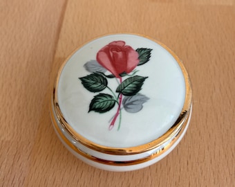 Vintage Pink Rose Gold Trim Trinket Box...West Germany Porcelain Jewellery Dish...Made in Bavaria...Delicate Small Lidded Trinket Dish.