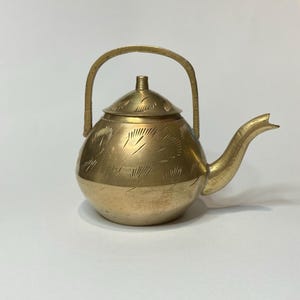 Vintage Mini Brass Teapot...Indian Solid Brass Floral Kettle...Handcrafted Etched Leaves..Pattern And Patina...Home Decor...Home Accent