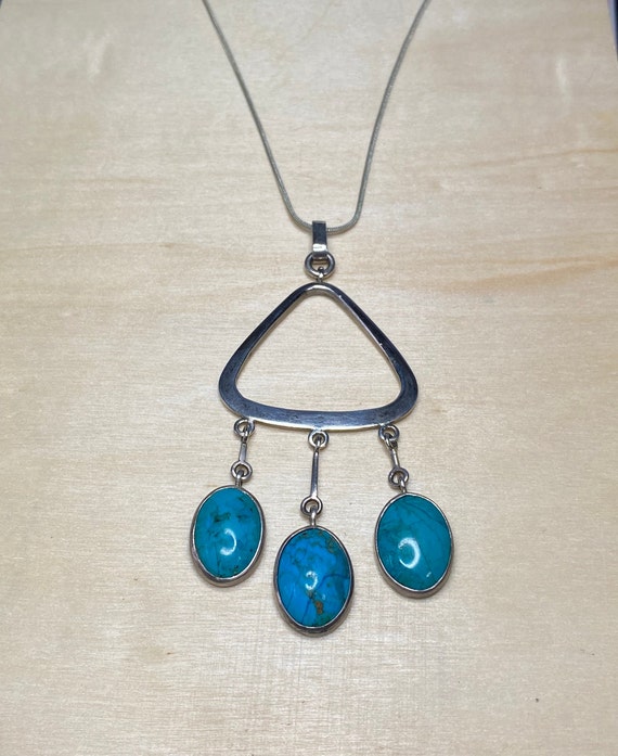 Sterling Silver Multi Turquoise Oval Stone Drop P… - image 2