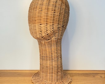 Głowa manekina z wikliny w stylu vintage... Głowa z plecionej dekoracji domu... Stojak na kapelusze z wikliny... Głowa z naturalnej wikliny... Wysoka głowa manekina... Naturalny rattan