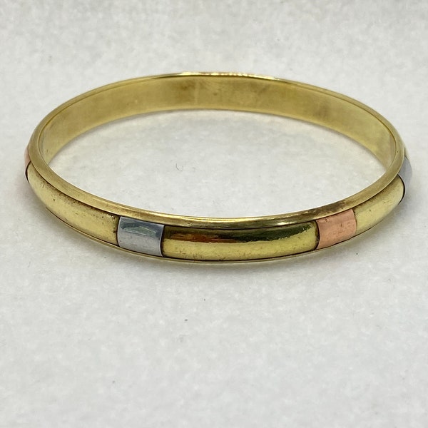 Vintage Mixed Metal Brass Copper Silver Inlay Bangle Boho Hippie Ethnic Tribal Bracelet Stackable