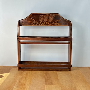 Vintage Wood Two-Tiered Wall Shelf...Spice Rack...Kitchen Storage...Bench Storage...Scalloped Edging...Retro Kitchen...Hand Carved Florals