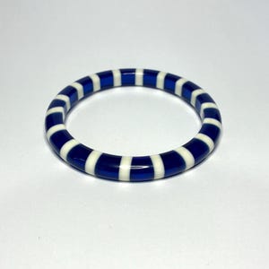 Vintage Blue And White Striped Plastic Bangle... Nautical Stackable Bangle...Retro Bracelet...Striped Lucite Jewellery...Monochromatic