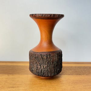 Vintage 1992 Signed Wood Vase: Artisan Live Edge Bud Vase