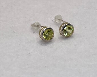 Sterling Silver Citrine Faceted Round Stone Stud Earrings Yellow Lime Green November Birthstone Earrings