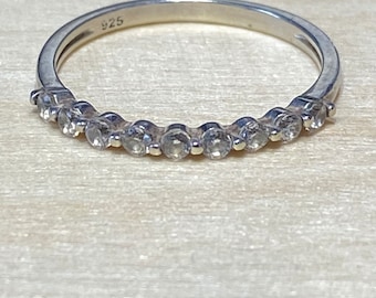 Sterling Silver Minimalist Stacker Statement Cubic Zirconia Encrusted Ring Band Unique Dainty Size 7 (N)