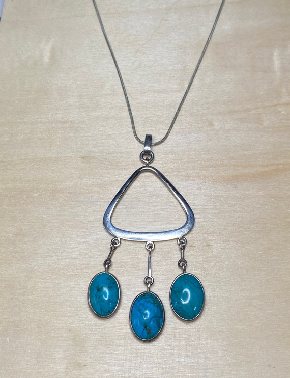Sterling Silver Multi Turquoise Oval Stone Drop P… - image 1