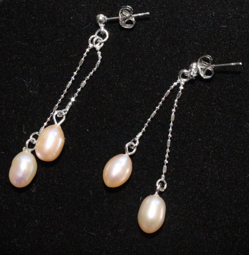 Vintage Cultured Pearl White Gold Stud Dangle Earring 18KGP
