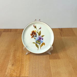 Vintage Furstenberg Porcelain Trinket Dish..Floral Violet Flower Transferware...Gold Trim Pin Dish...Germany Ring Dish...Butter Pat..Coaster