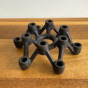 Vintage Brutalist Cast Iron Candlestick - Mid-Century Atomic Spider Design