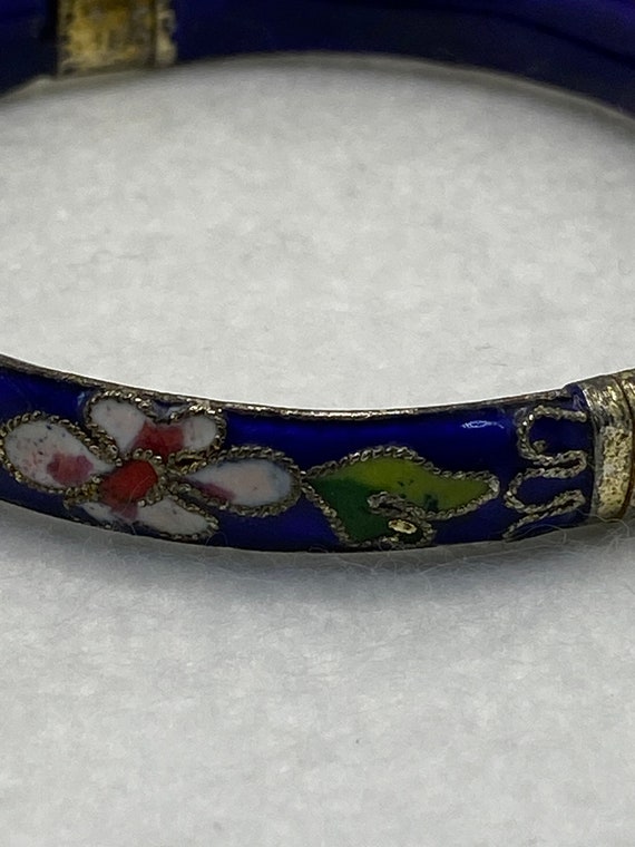 Vintage Blue Chinese Cloisonne Red  White Flower … - image 5