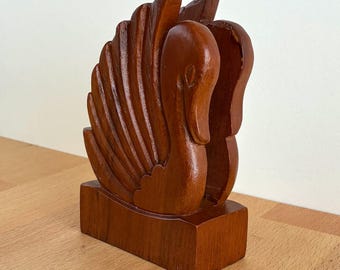 Vintage  Wood Bird Napkin Holder..Mid Century Swan Letter Holder...Hand Carved Folk Art Organiser..Wood Serviette Holder...Kitsch Home Decor