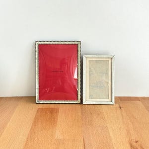 Vintage Photo Frames...Set Of 2 Brass White Enamel Ornate Photo Frame...Beaded Lined Embossed Frames...Wedding Decor...1 Convex Glass