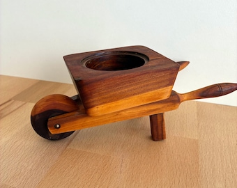 Vintage Handcrafted Wheelbarrow Planter...Solid Wood Wheelbarrow Candle Holder...Quirky Home Decor...HAnd Turned Australian Wood