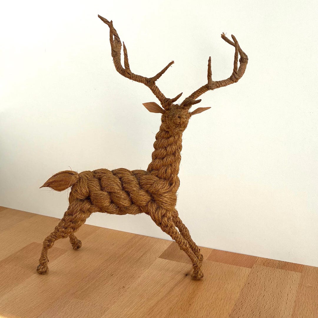 Vintage Jute Woven Deer Figure...folk Art Sculptural Rope Animal...hand ...