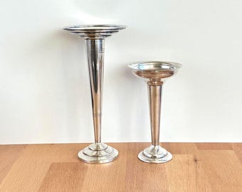Vintage Set 2 Silver Plated Bud Vase...Tulip Trumpet Vases...Silver Flower Vase..Art Deco Style...Silver Home Decor...Table Accessories
