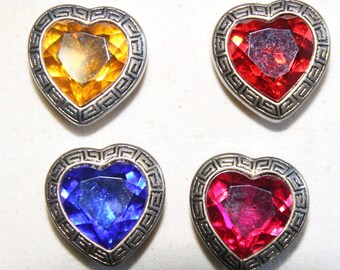 Vintage 1980's 1990's Button Cover Clips Plastic Red Pink Yellow Blue Heart Shape