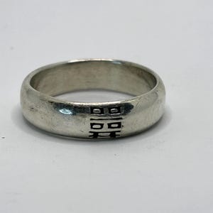 Solid Sterling Silver Ring...Asian Motif Chunky Silver Ring...Size Q 8 1/4 Statement Ring...Sterling Silver Band