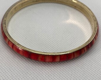 Vintage Brass Ox Bone Dyed Red Stacking Boho Tribal Ethnic Bangle Retro