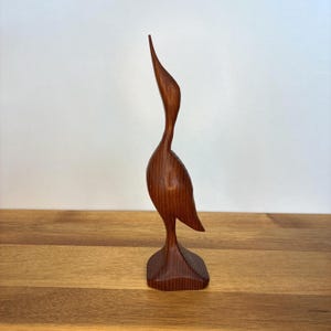 Vintage Hand Carved Bird Statue...Mid Century Sleek Artisan Bird...Dark Wood Bird Home Decor...Artisan Woodwork...Crane Heron Statue