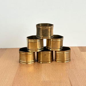Vintage Solid Brass Hexagon Set Of 6 Napkin Rings..Made In India...Brass Home Decor...Home Decor...Gold Tableware Home Accent