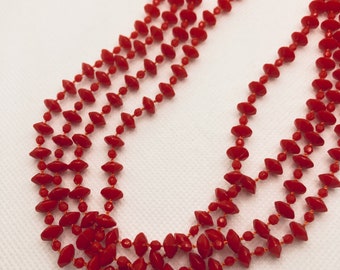 Vintage Red Plastic Screw Clasp Multi Strand Necklace